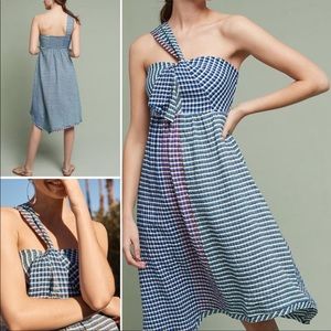 Anthropologie Blue and Green Checkered Midi Dress